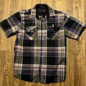 Vintage‎ Polo Ralph Lauren Shirt Men Large Plaid Short Sleeve Button Up